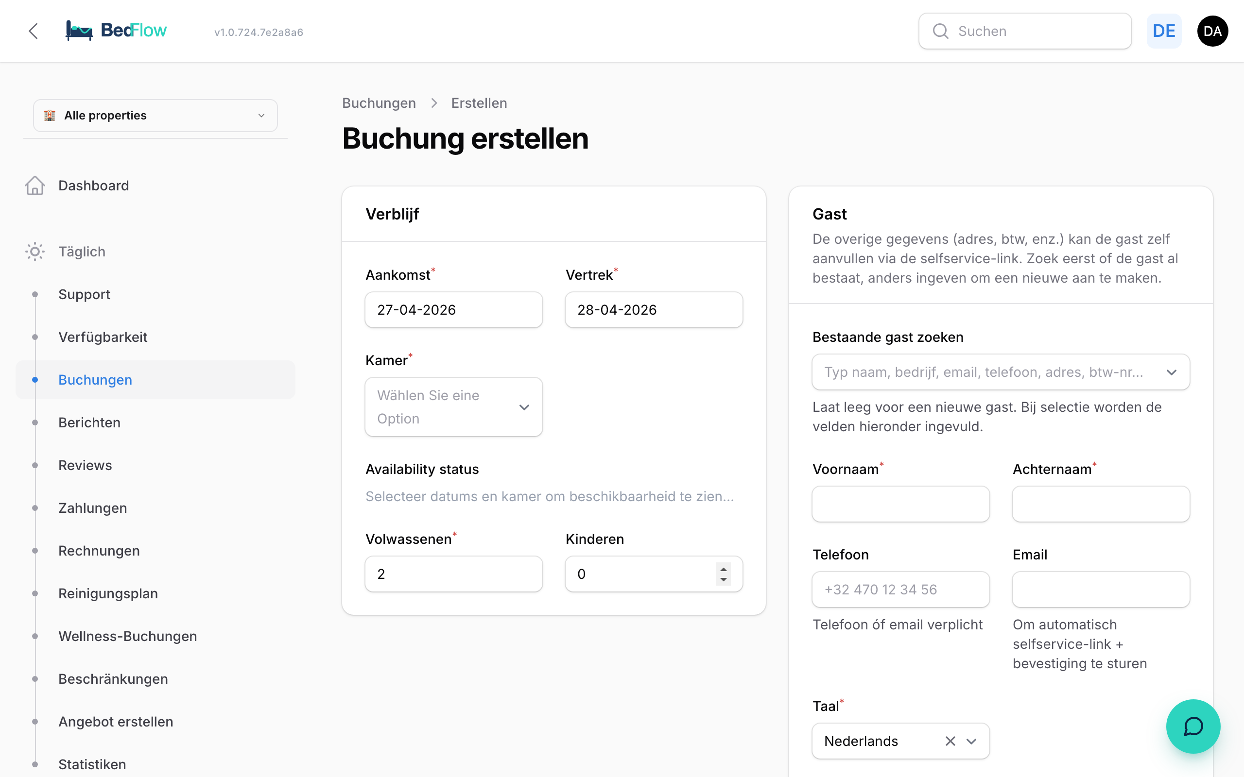 Manuelle Buchung (Telefon / Walk-in)