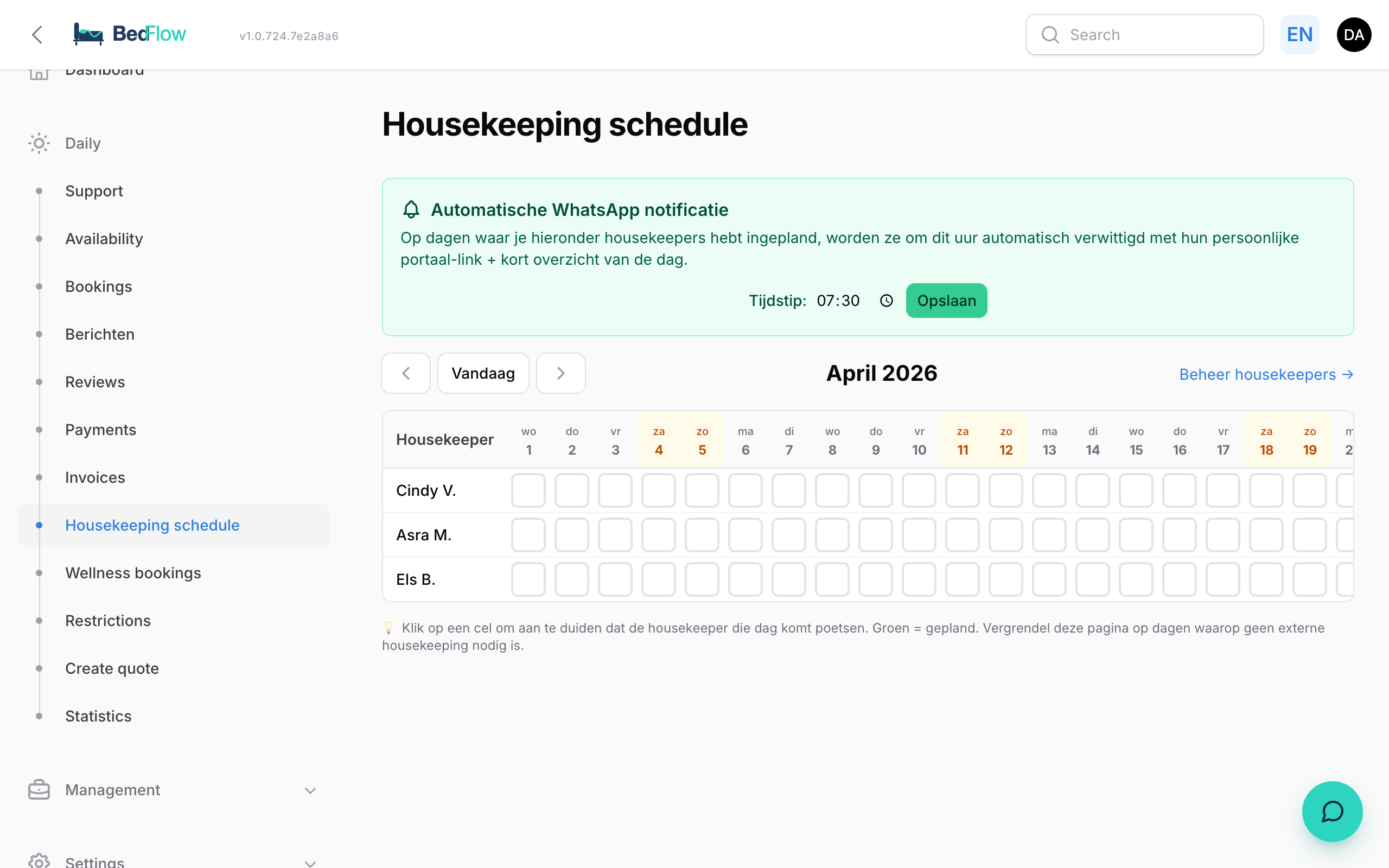 Schedule — who cleans when?
