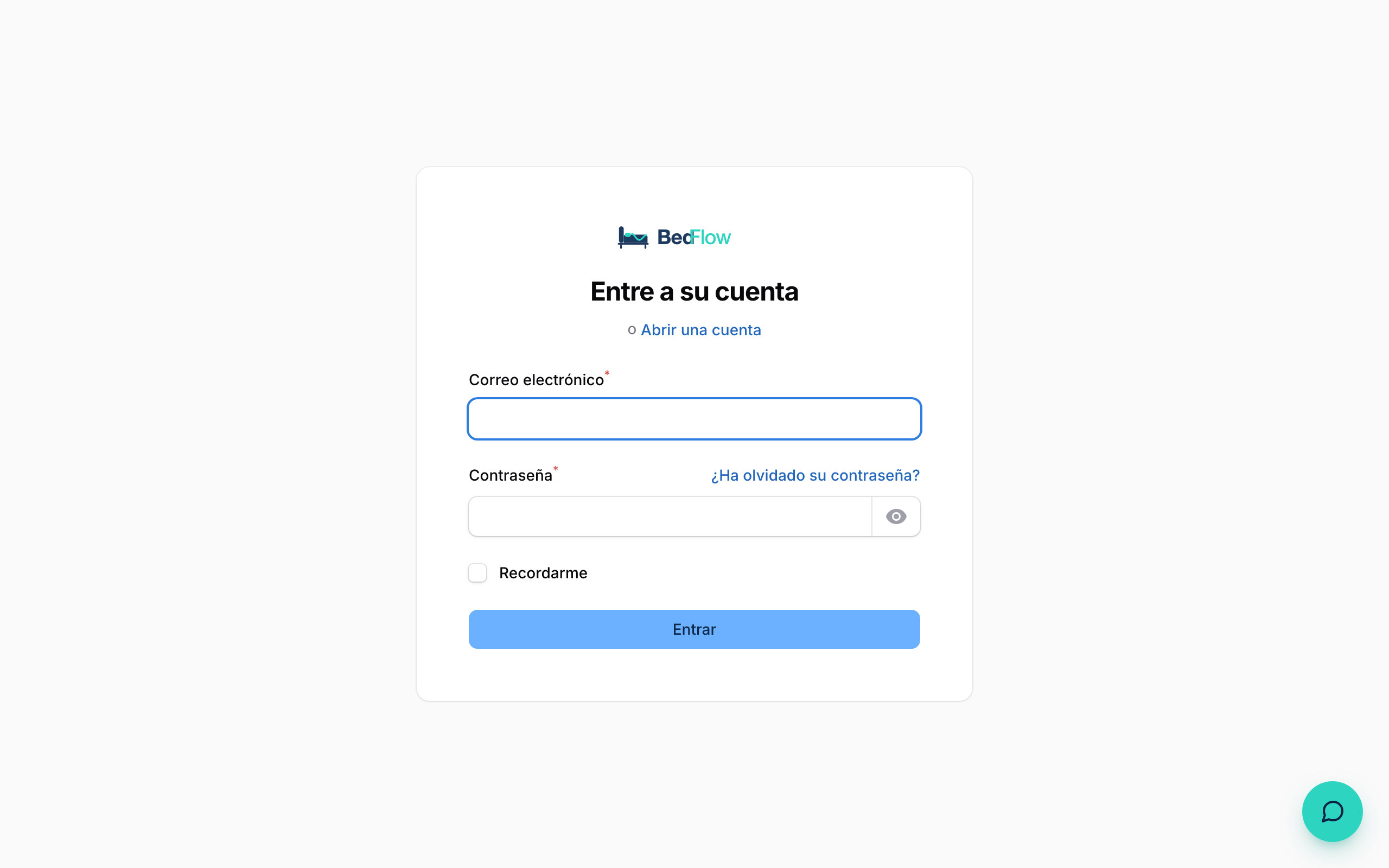 Pantalla de inicio de sesión de BedFlow