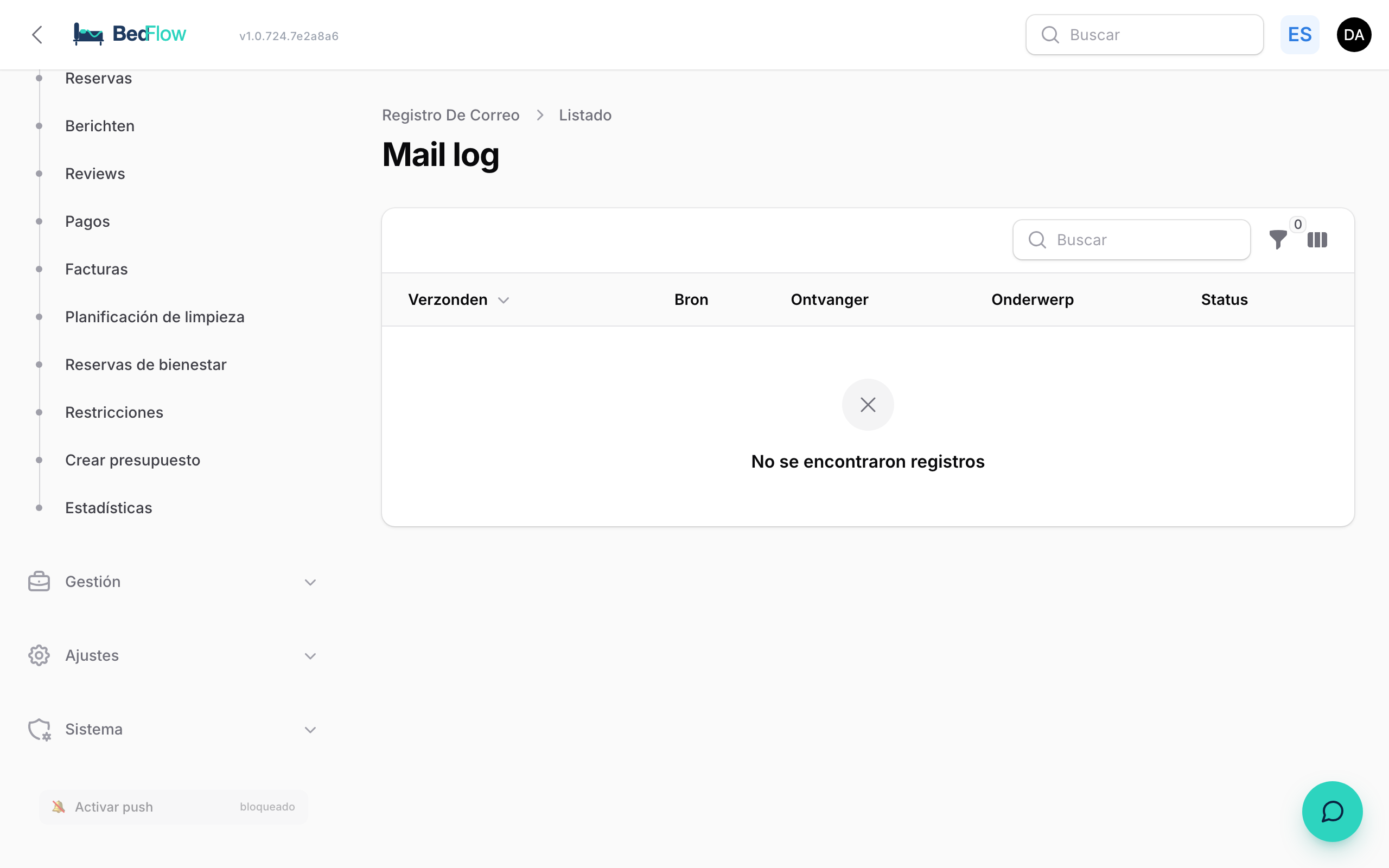 Mail log — todos los correos enviados