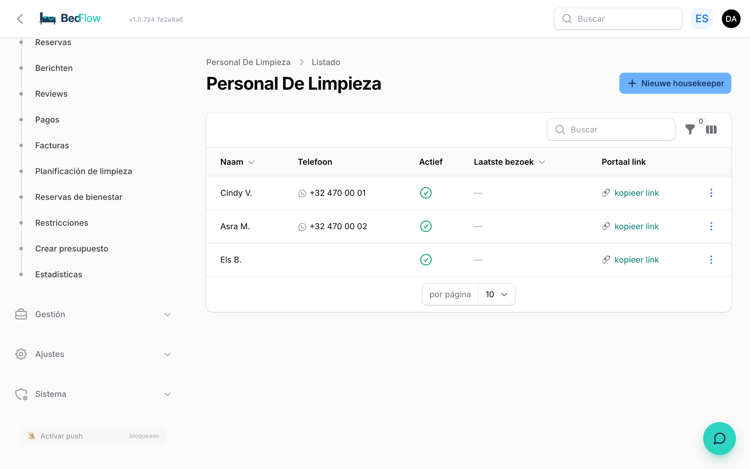 Módulo de Housekeeping — activar