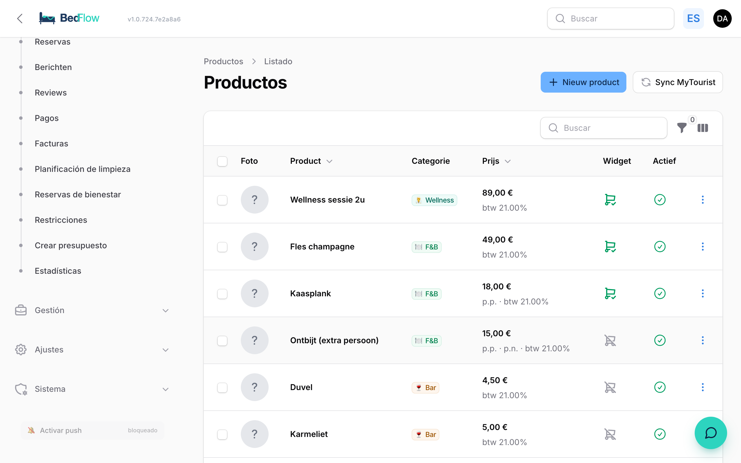 Gestionar productos y extras
