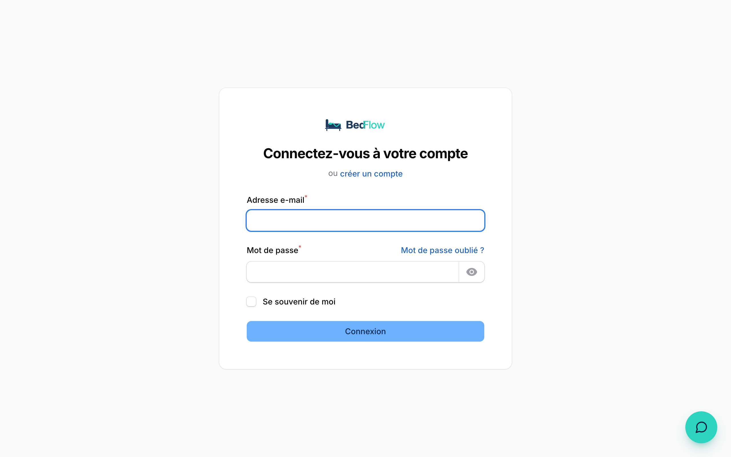 Écran de connexion BedFlow