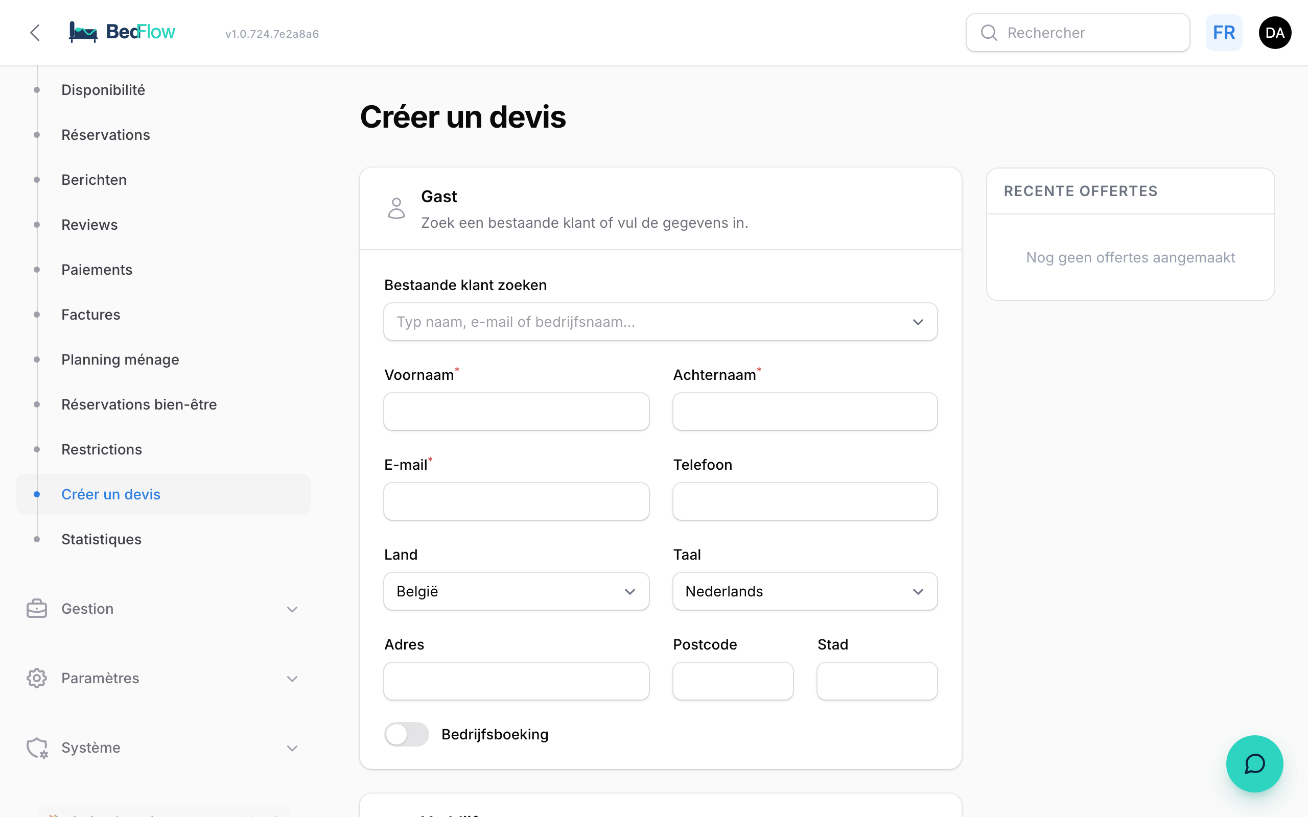 Établir un devis (pour les réservations sur mesure)