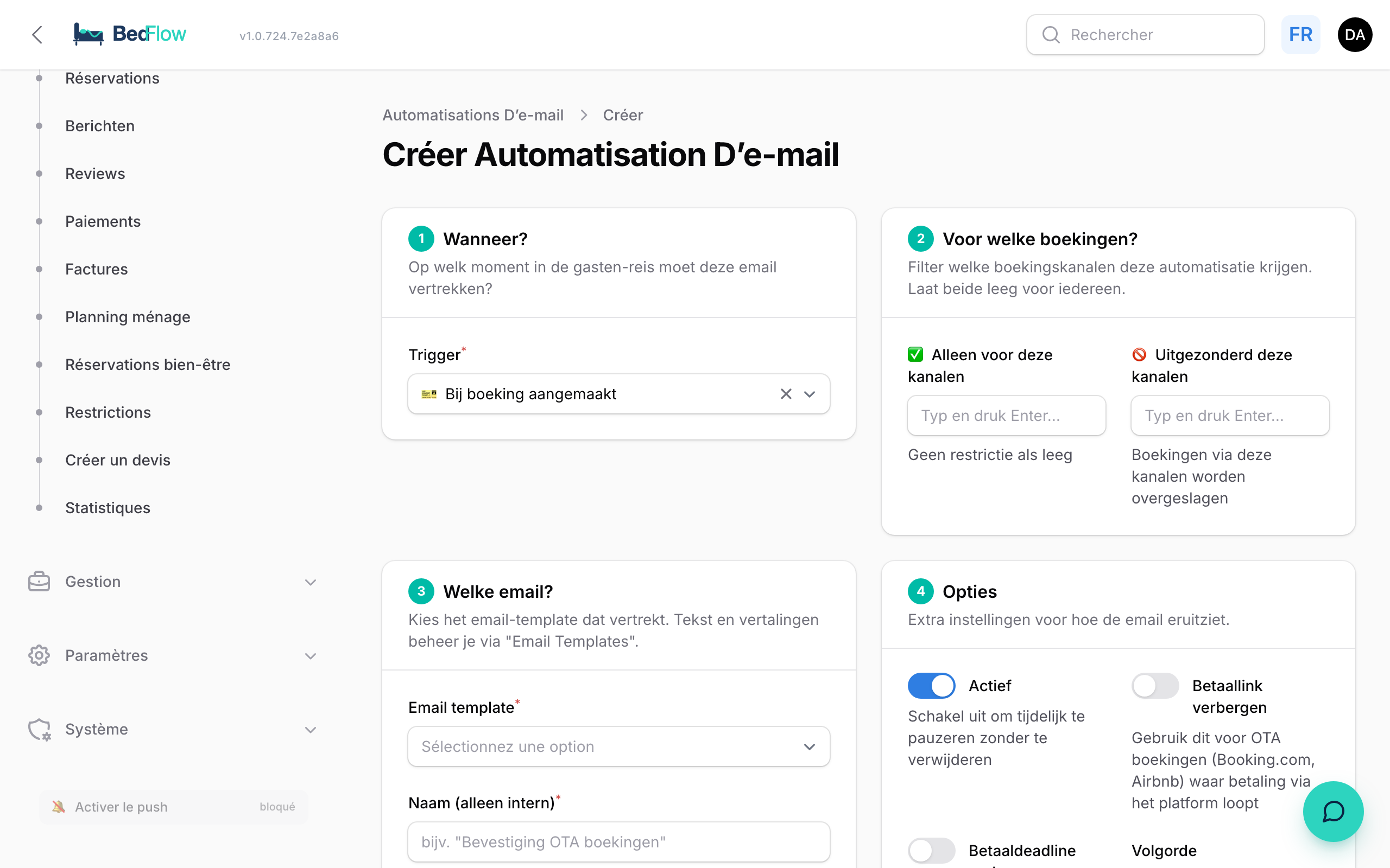 Créer une nouvelle automatisation — déclencheur, audience, template