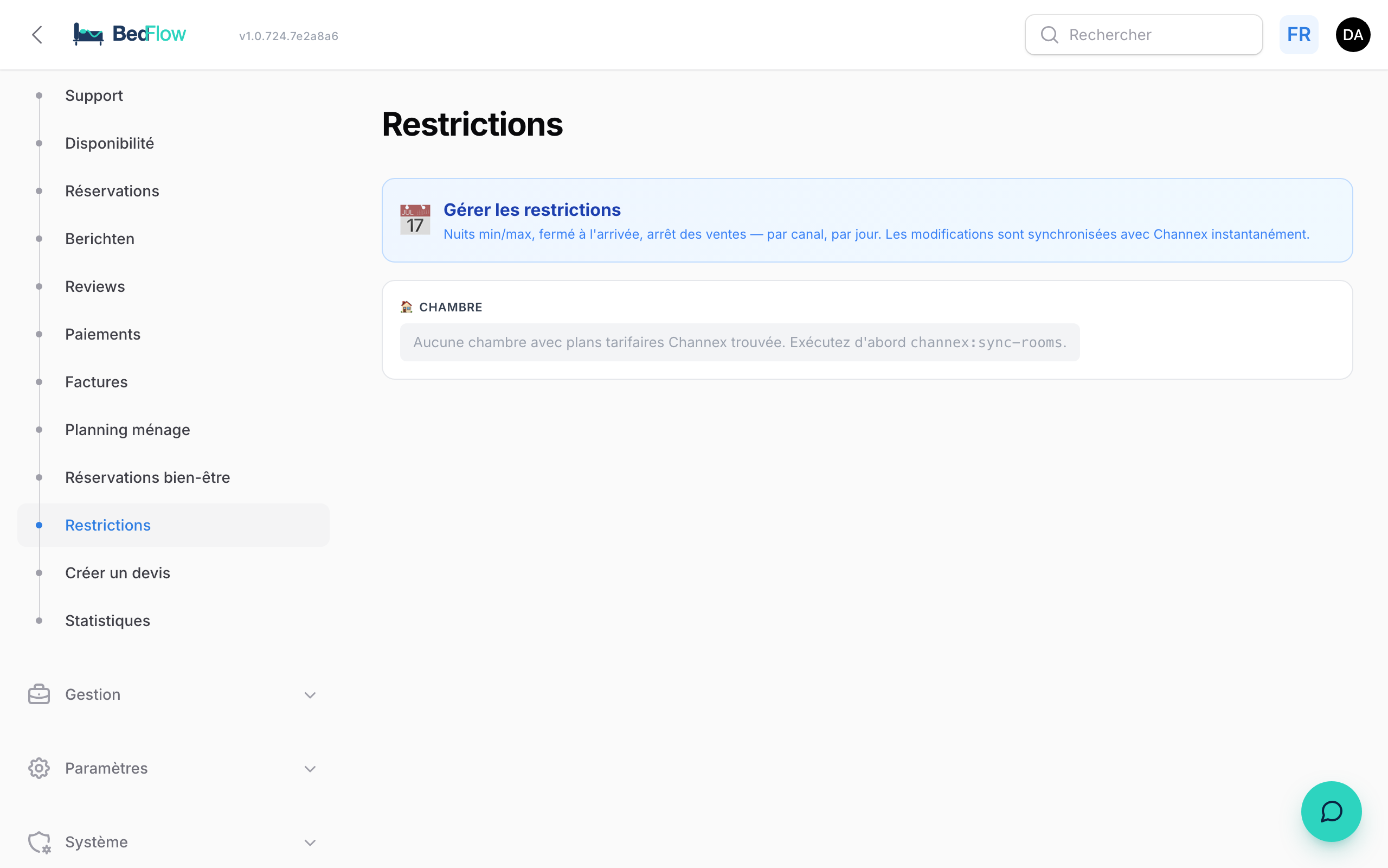 Restrictions — jours de fermeture et stop-sale